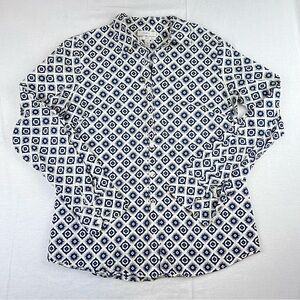 JCrew Womens 6 Perfect Foulard Medallion Print Boho Preppy Blouse White Navy